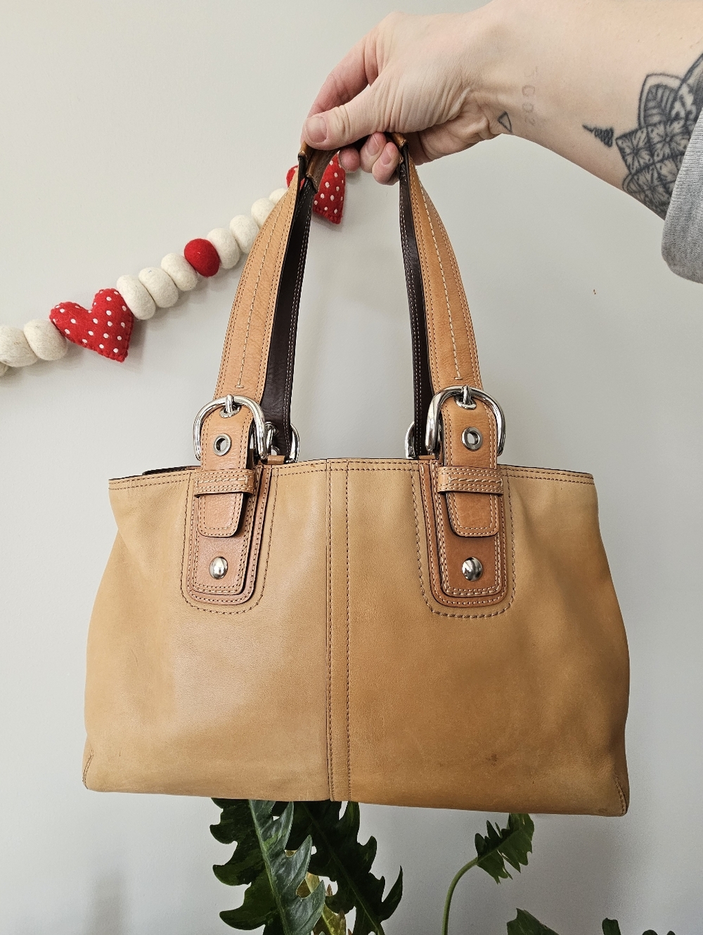 Coach F13109 Soho Buckle Two Tone Tan Leather Satchel Shoulder Bag